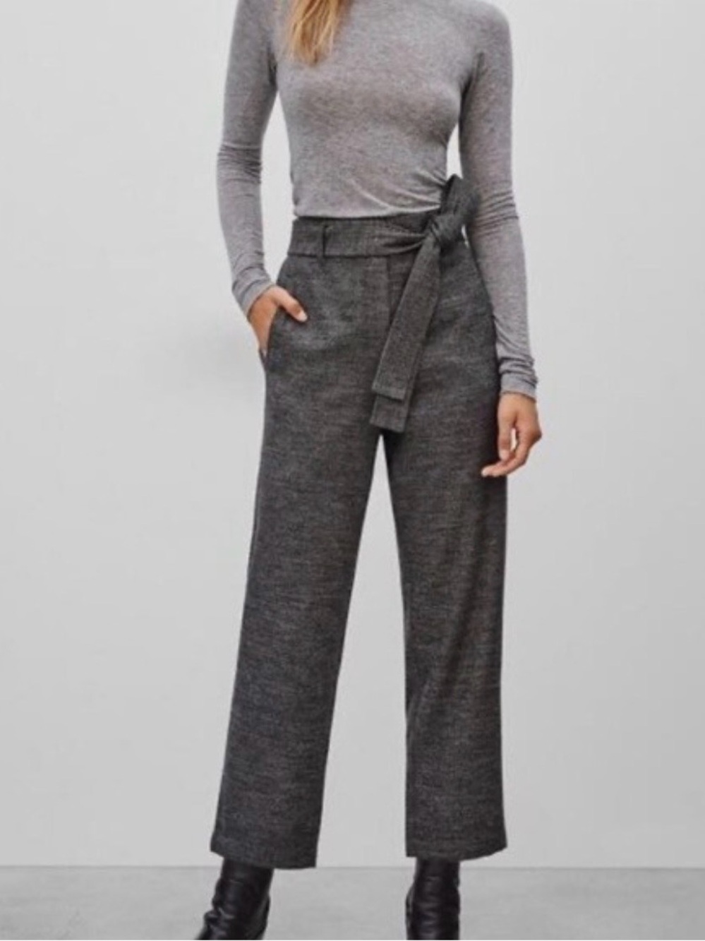 Aritzia Wilfred Jallade Tie Front Trouser Pants 4 Wool Cashmere Tweed Career